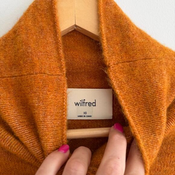 Aritizia Wilfred Lorin Alpaca Wool Turtleneck Tie-Waist Pullover Sweater Orange - Picture 5 of 9